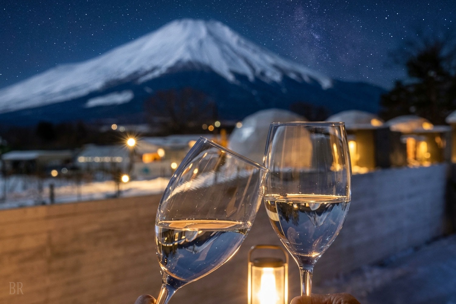 富士山を眺めながら乾杯